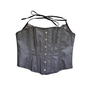 Grey Denim Corset Top Lace Detail Boned Laces Hooks XL Festival Grunge Y2K